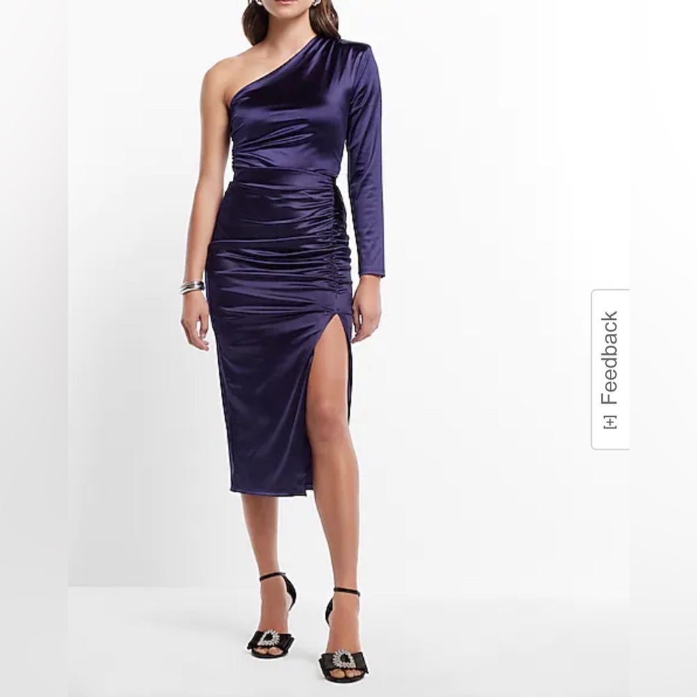 Express Satin Super High Waisted Ruched Side Slit Midi Skirt